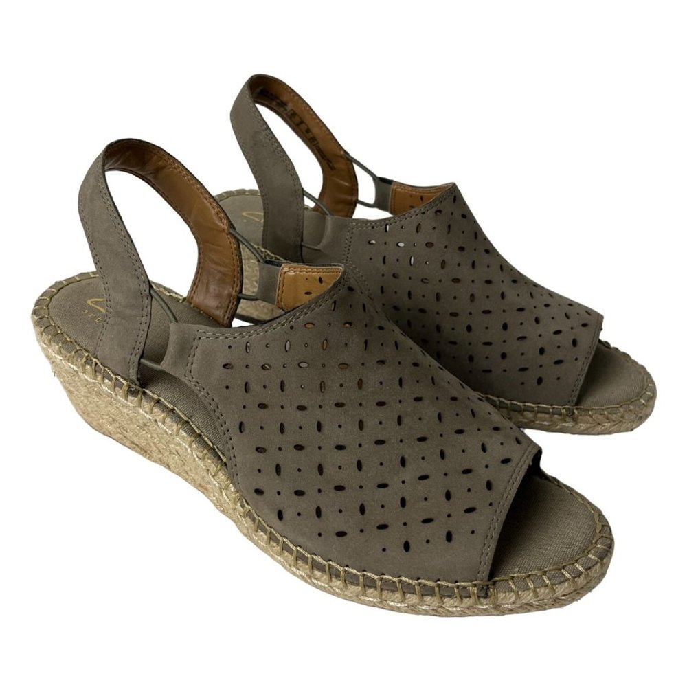 Clarks Artisan Petrina Gail Espadrille Wedge Cutout  Leather Sandals, Women's 9W